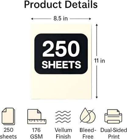 250 Sheets Cream Cardstock 8.5 x 11 Ivory Card Stock 65lb/176gsm Premium Off - Image 2