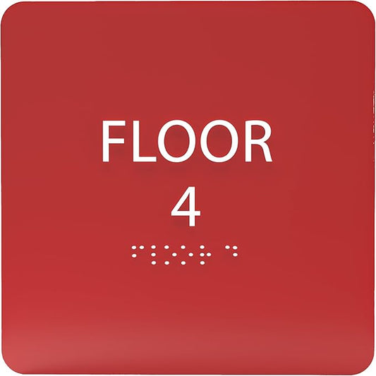 Red ADA Floor 4 Sign with Braille – Made from Durable Acrylic and Ready to Mount by ADACentralSigns