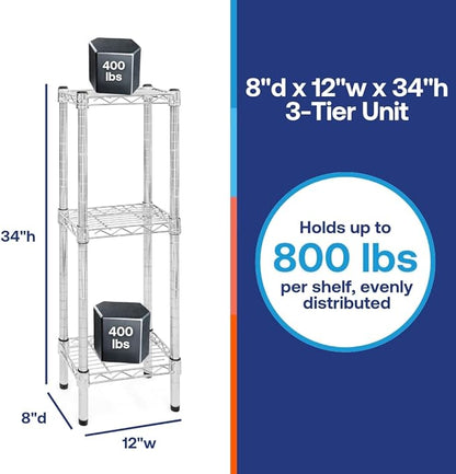 Shelving Inc. 8" d x 12" w Chrome Wire Shelving - Image 2