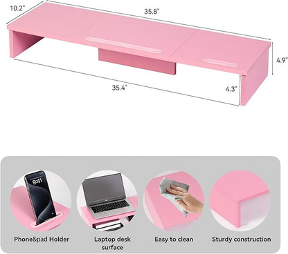 Dual Monitor Stand Riser with Phone Tablet Holder, 35.8in Large Monitor Stand - Image 2