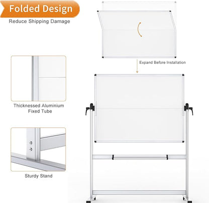VIZ-PRO Double-Sided Mobile Whiteboard, 48 x 48 Inches, Magnetic Rolling Dry - Image 5