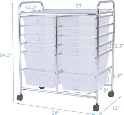 LDAILY 12 Drawer Rolling Storage Cart, Craft Cart Organizer on Wheels w/Metal - Image 3