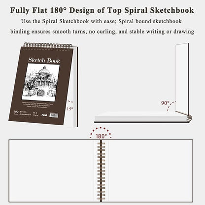 9"X12" Sketch Book Bulk, Top Spiral Bound Sketch Pad, 3 Pack 100 Sheets Each - Image 7