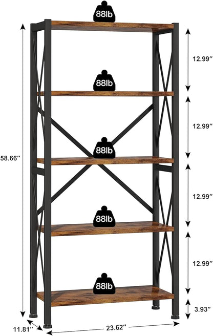 Homeiju 5-Tier Bookshelf, Wood Bookcase, Book Shelf - Image 3