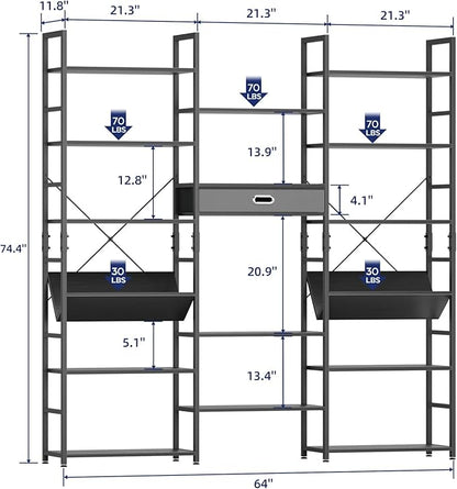 NUMENN Triple Wide 6 Tier Bookshelf, Adjustable Rustic Industrial Style Book - Image 3