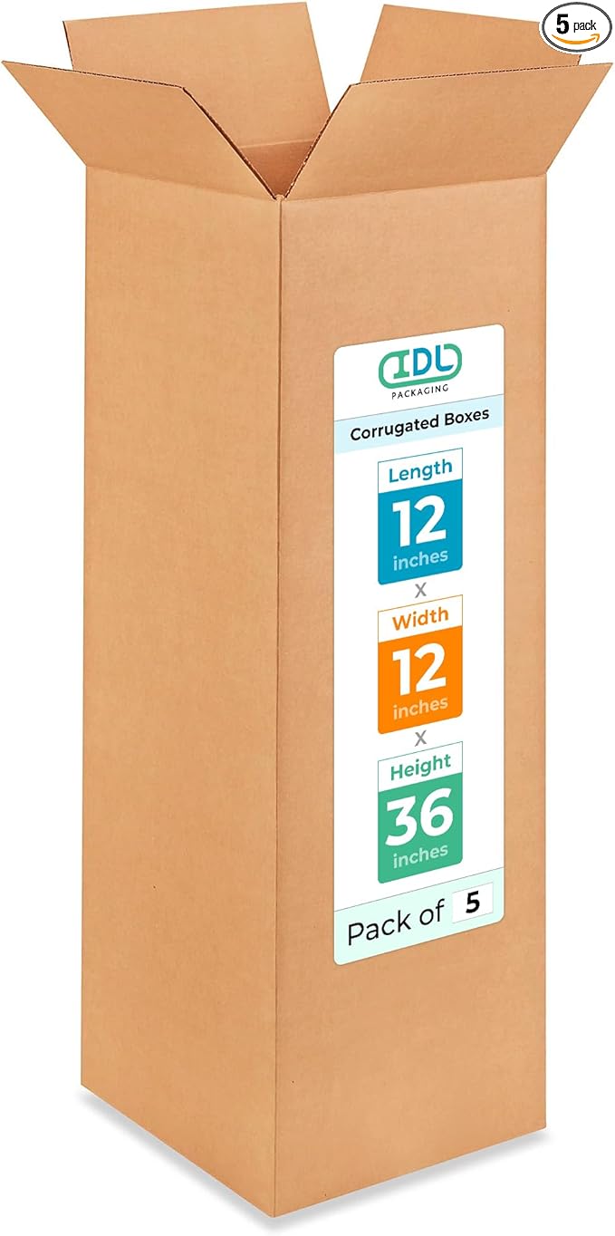 Tall Moving & Shipping Boxes 12 x 12 x 36 inches by IDLPackaging