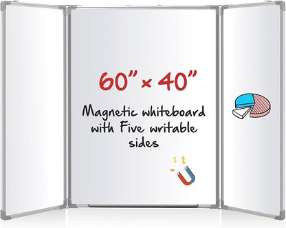 60” x 40” Foldable Whiteboard Dry Erase Board Large Tri Folding Whiteboard by Unknown