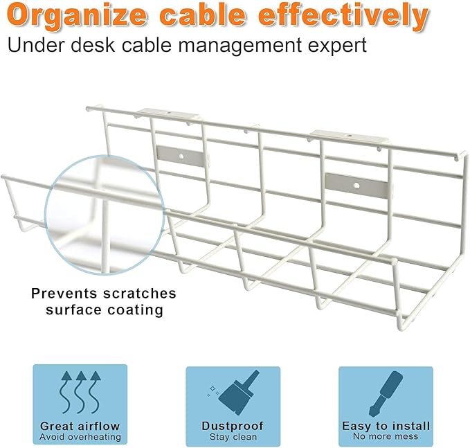 Under Desk Cable Management- 6 Pack Cord Organizer. Metal Wire Cable Management - Image 3