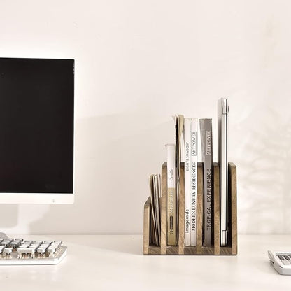 KIRIGEN Wooden Desk Mail Organizer 5 Slots File Paper Holder Desktop Wood - Image 8