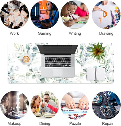 QIYI Large Mouse Pad, Cute Green Leaves Desk Mat - Image 7