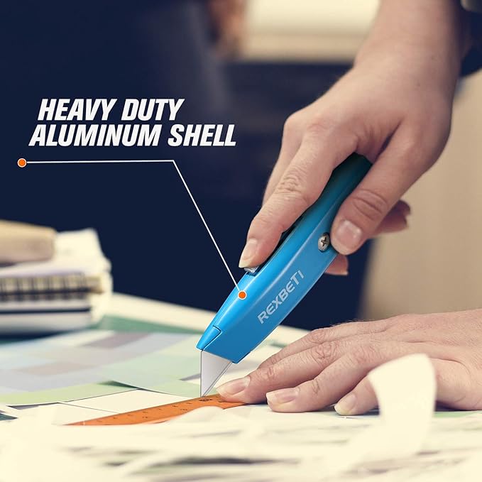REXBETI 4-Pack Utility Knife, Heavy Duty Aluminum Shell Retractable Box Cutter - Image 4
