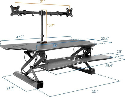 Mount-It! Standing Desk Converter Height Adjustable 47" Extra Large Wide Stand - Image 2