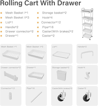 Sorgion 5 Tier Rolling Cart Organizer, Bathroom Cart Organizers - Image 7
