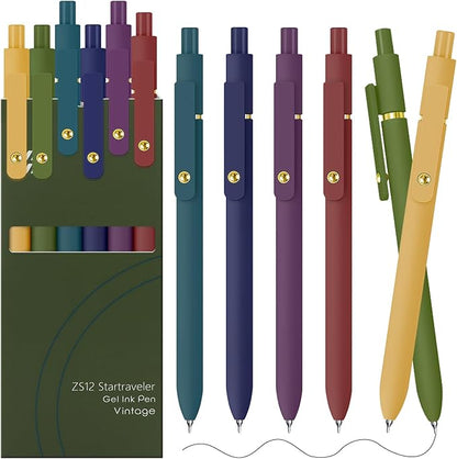 UIXJODO Gel Pens, 6 Pack Gold Retro 0.5mm Black Ink Pens Fine Point Smooth by UIXJODO