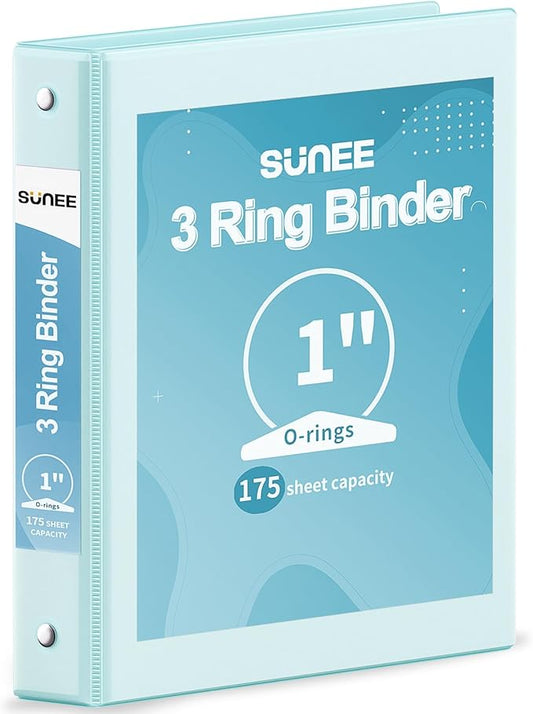 SUNEE 3 Ring Binder 1 Inch 1 Pack, Pastel Blue by SUNEE