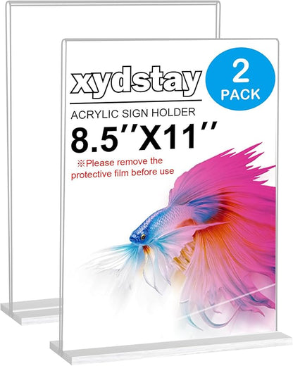 xydstay 8.5 x 11 Acrylic Sign Holder 2 Pack, Vertical T Shape Clear Plastic by xydled