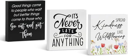 3 Pcs Inspirational Wood Box Sign Set, 5x5 Inches Motivational Quotes Wooden by Decorunlimited