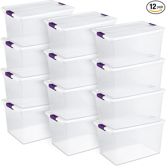 Sterilite 12-Pack ClearView Latch Box, Stackable Storage Organizer Bins by Sterilite