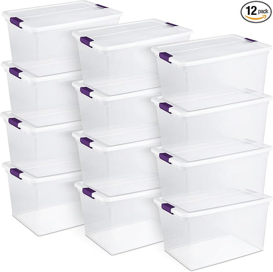 Sterilite 12-Pack ClearView Latch Box, Stackable Storage Organizer Bins by Sterilite