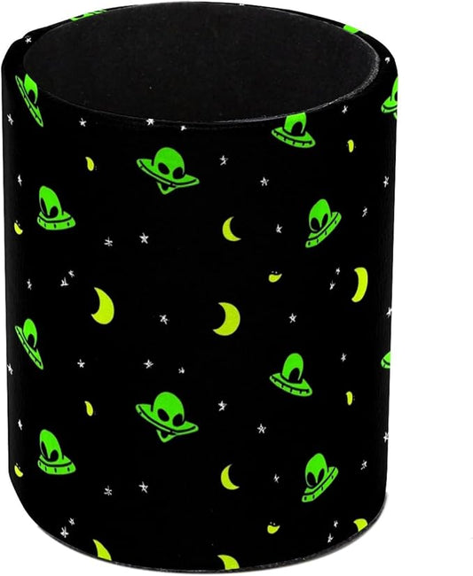 Leather Pen Holder for Desk Green Alien Moon Pencil Cup Desktop Organizer by Unknown