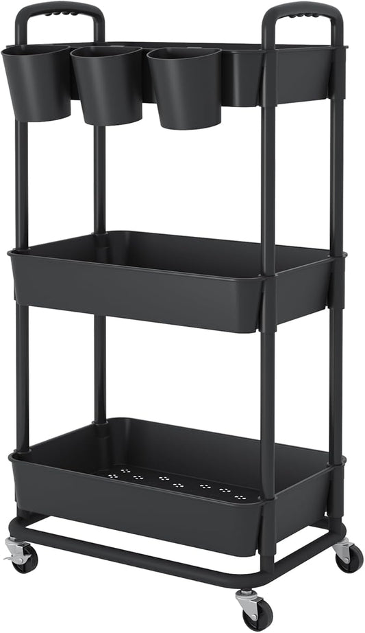 JIUYOTREE 3-Tier Plastic Rolling Storage Cart Utility Cart by JIUYOTREE
