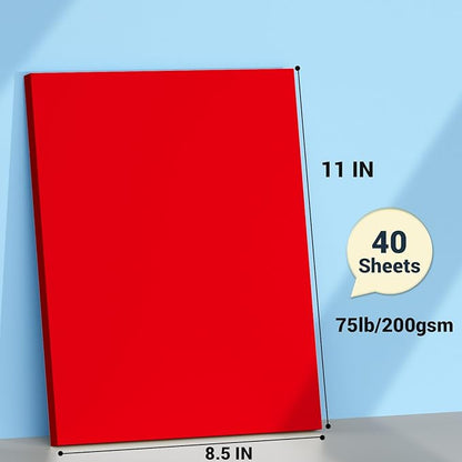 Cardstock 8.5 x 11, Thick Printer Paper 75 lb/200 gsm, 40 Sheets Card Stock Red - Image 2