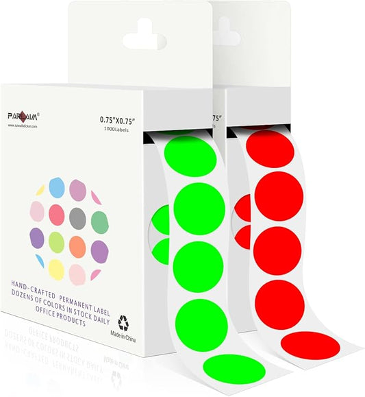PARLAIM 2 Rolls 2000PCS 3/4" Round Circle Color-Code Dot Stickers, 2 Color by PARLAIM