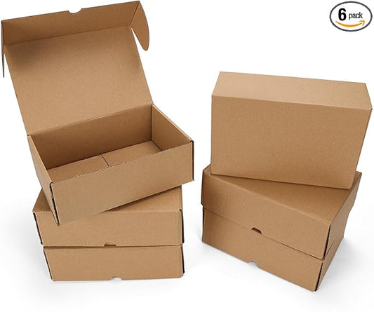 PHAREGE 9x6x3 inch Shipping Boxes 6 Pack Brown, Tab Lock Tuck Top Mailer Boxes by PHAREGE