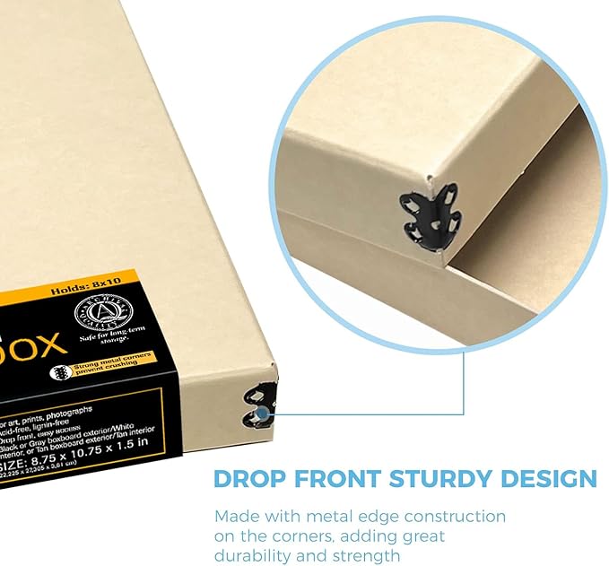 Lineco Museum Storage Box Tan, Archival Boxboard, Drop-Front Design - Image 5
