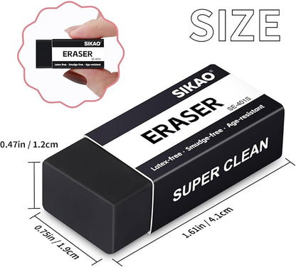 Black Erasers, 6 Pack Block Pencil Erasers – Smudge-Free Latex-Free Art Erasers - Image 2