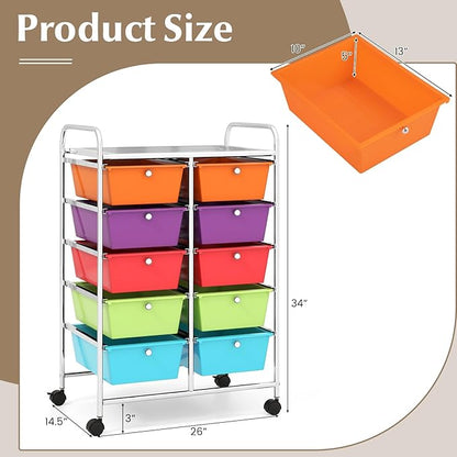 GOFLAME 10-Drawer Rolling Storage Cart, Art Craft Storage Organizer on Wheels - Image 3
