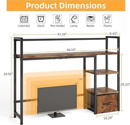 Desk Shelf with Drawer, 41.3" Desktop Organizer Shelf, Desk Hutch - Image 3