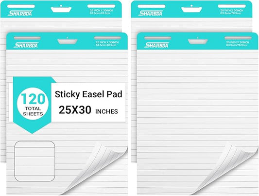 SHARBDA Lined Sticky Easel Pad, 25 * 30 inch, Self-Stick Flip Chart Paper by SHARBDA