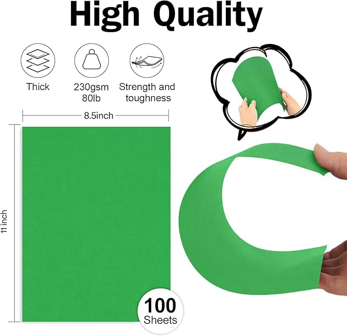 100 Sheets Green Cardstock 8.5 x 11, Goefun 80lb Green Card Stock Thick Printer - Image 2