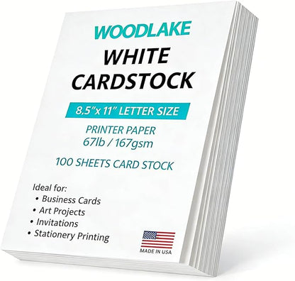 Woodlake White Cardstock Paper, 67lb/167gsm Index Card stock, 8.5" x 11" Letter by Unknown