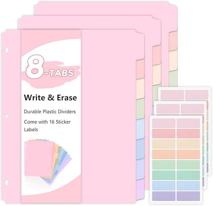 SKYDUE Durable Plastic 8-Tab Dividers, Big Tab Dividers by SKYDUE