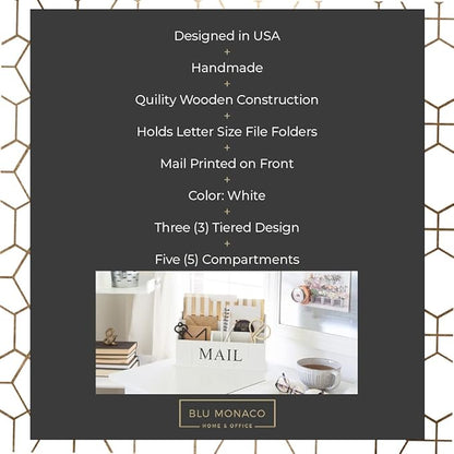 BLU MONACO | White Wooden Mail Organizer - Image 3