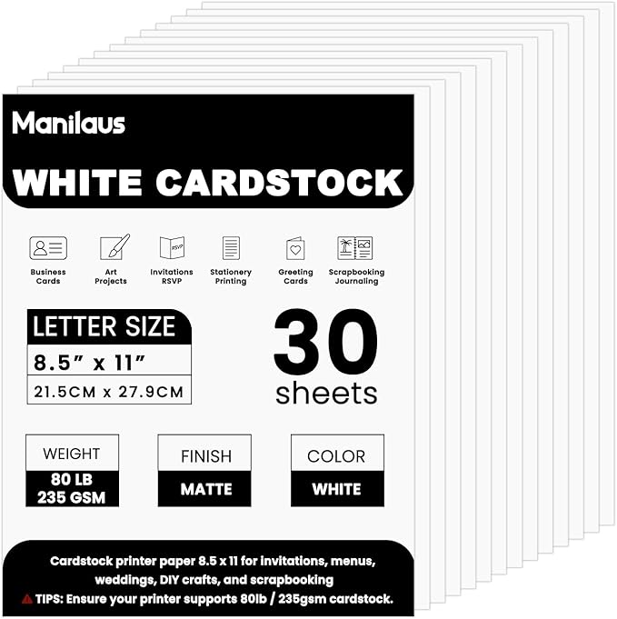 White Cardstock 8.5 x 11"Inch, 80lb Cardstock Paper, 30 Sheets Card Stock Paper by Unknown