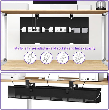 No Drill Under Desk Cable Management Tray, Clamp/Screw Mount Desk Cable - Image 4