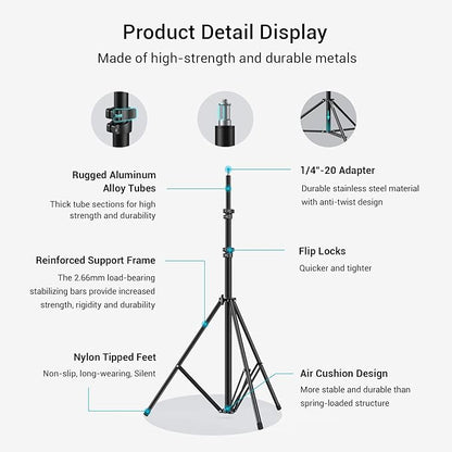 SMALLRIG Photography Light Stand 110"/9.2ft/280cm, Air-Cushioned Aluminum Photo - Image 4
