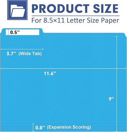 File Folder, PANDRI 120 Pack File Folder, 1/3 Cut Tab, Letter Size, Filing - Image 2