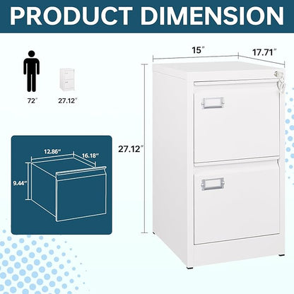MIIIKO White 2 Drawer File Cabinet, Vertical Filing Cabinet - Image 3