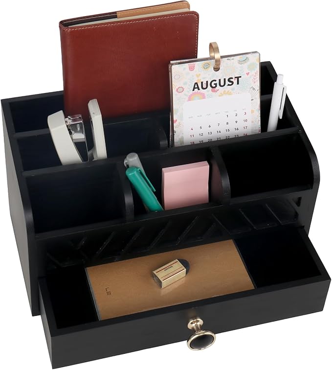 Desk Organizer with Drawer Mail Organizer Countertop Wood Desk Drawer Tabletop - Image 5