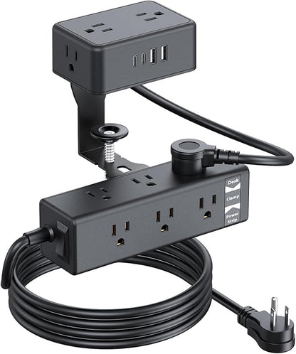 Desk Clamp Power Strip 13 Outlet 2USB-C Ports, 2 USB-A Ports, Desktop Edge by WelcomeBQO