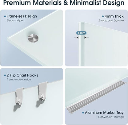 MaxGear Glass Whiteboard, Tempered Magnetic Dry Erase Board, Frameless Wall - Image 2