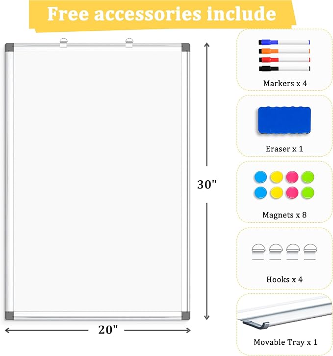 AMUSIGHT Double-Sided Magnetic Whiteboard, Aluminum Frame White Board - Image 3