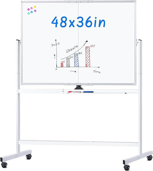 maxtek Rolling Whiteboard, 48x36 Large Magnetic White Board by Maxtek