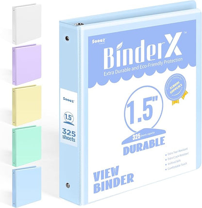BinderX Extra Durable 1.5 Ring Binder, Round Ring 1.5 Inch Binders, Fits 325 by Sooez