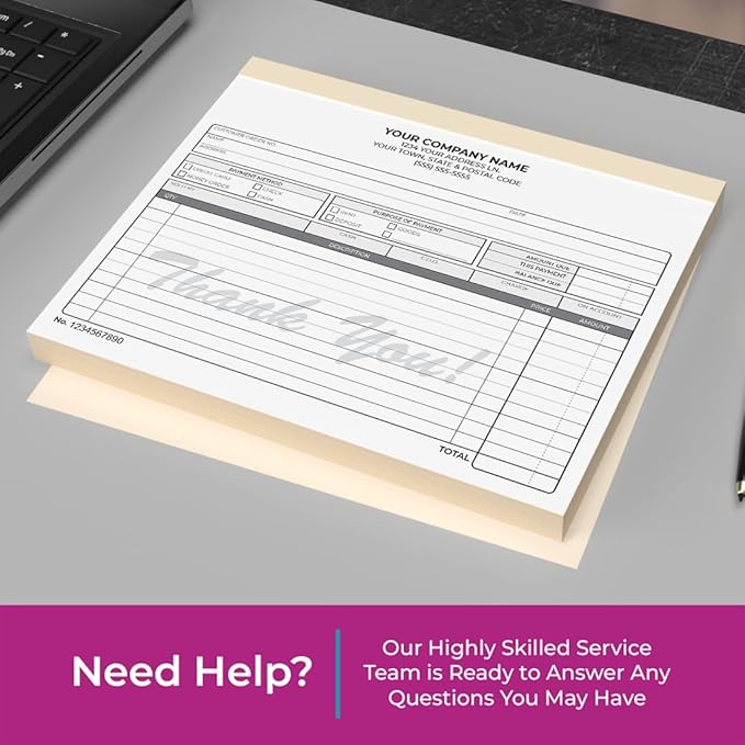 Custom 8.5" x 7" Carbonless NCR Books in 3-Part Triplicate Invoices, Work Orders - Image 2