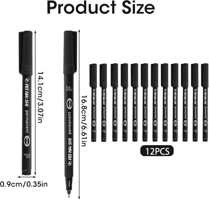 12 Pack Fine Point Black Permanent Marker Pens 0.6mm, Quick-Dry Waterproof Ink - Image 2